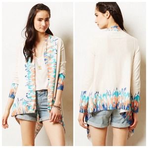 Guinevere Of Anthropologie Beige Blue & Orange Open Long Cardigan